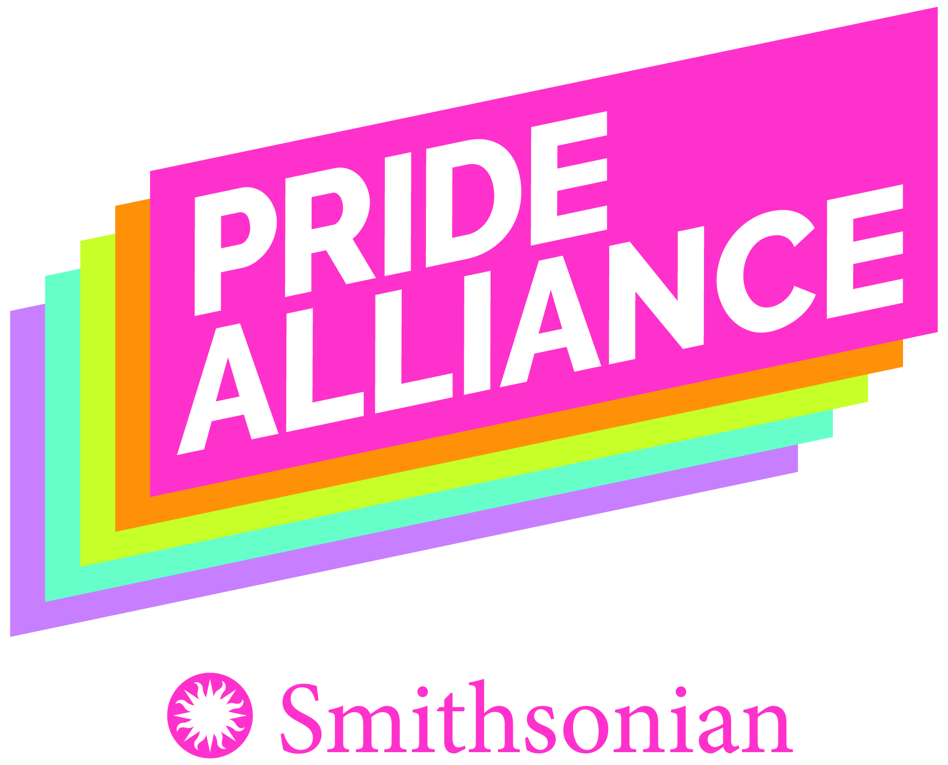 Smithsonian Pride Alliance Logo featuring neon blocks and pink text